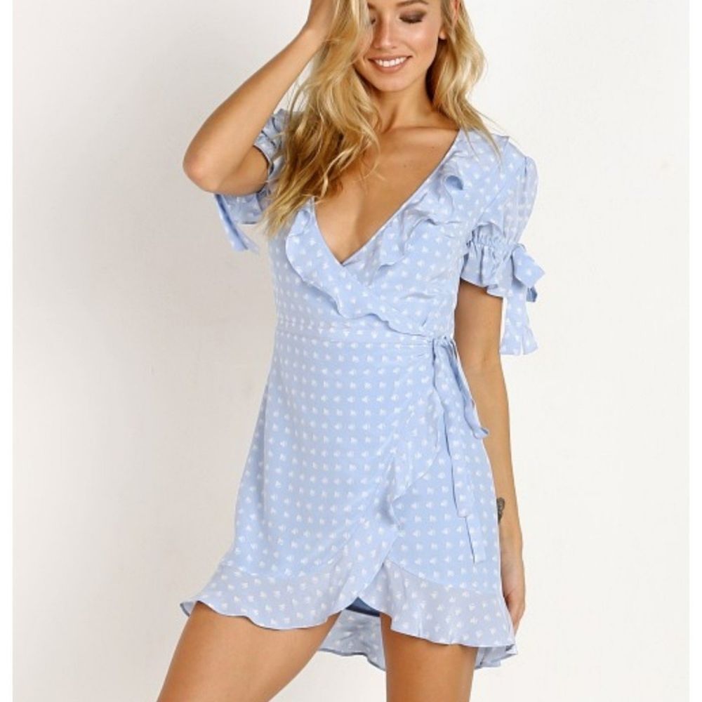 For Love and Lemons, Blue Cute Sweetheart Wrap Mini Dress - M